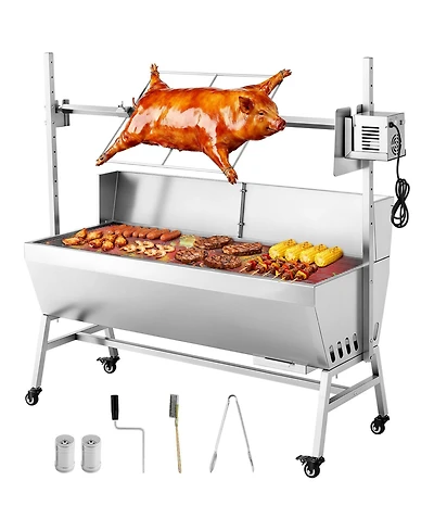 Cozito Rotisserie Grill, 38W Charcoal Spit Roaster with Wheels and 4-Level Height
