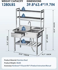 Aecojoy Stainless Steel Utility Sink with Shelves, Free Standing Single Bowl Commercial Kitchen Sinks