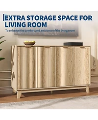 gaomon 55 Inch Modern Fluted Tv Stand, 4-Door Entertainment Center, Adjustable Shelves, Anti-Tip, for Living Room and Bedroom