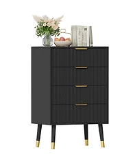 homfan Fluted 4-Drawer Dresser with Metal Handles, Tall Nightstand Cabinet for Bedroom, Living Room, Hallway, Entryway