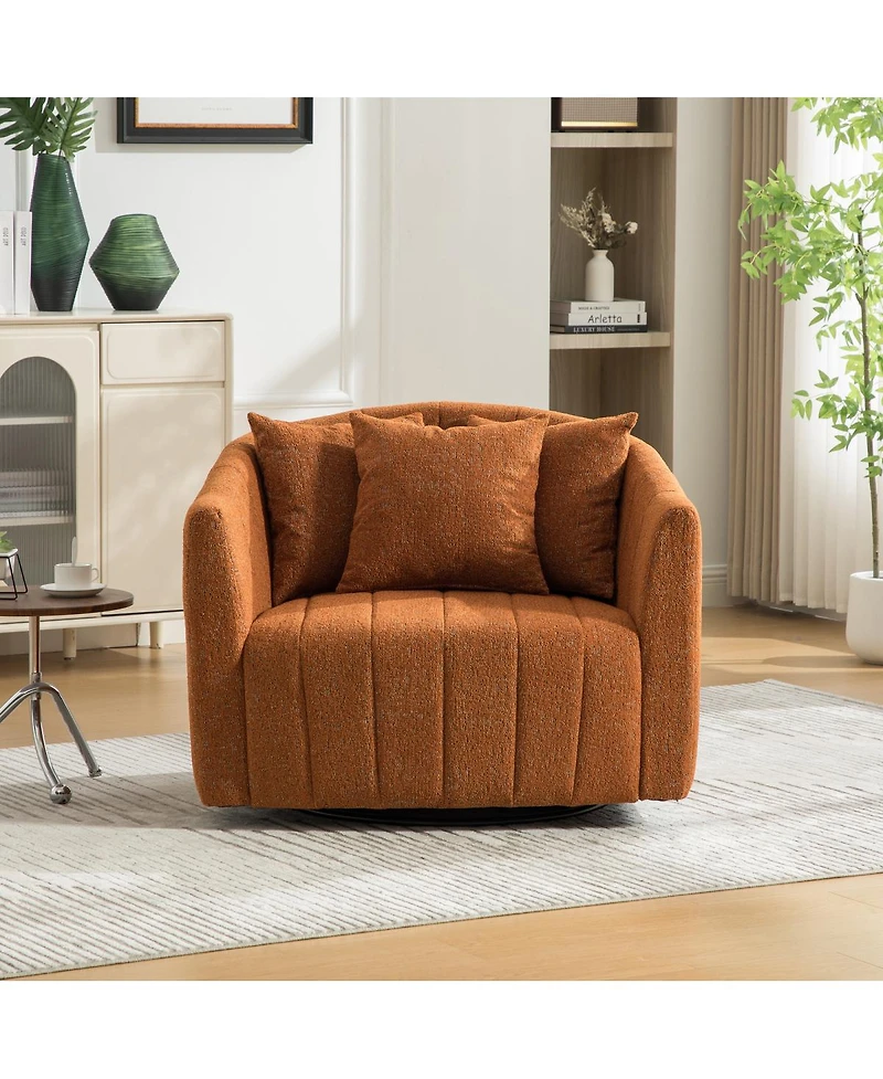 Streamdale Furniture Upholstered 360degree Swivel Barrel Chair and Half with 3 Pillows