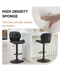 Rainsken Modern Bar Stools Set of 2, Faux Pu Leather Upholstered, Adjustable Swivel Barstools, for Kitchen Island,