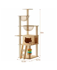 6thdruple Cat Tree Tower, Modern Cat Condo with Sisal Scratching, Perch, Acrylic Hammock