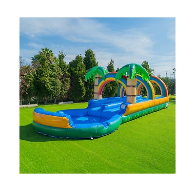 Pop Jump Tropical 27' Dual Lane Slip N Slide With Pool