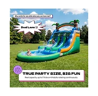 Pop Jump Tropical Island 23' Dual Lane Center Climb Waterslide With Attached Pool