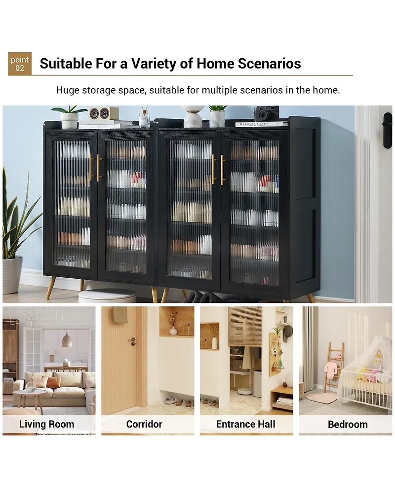 homfan Modern 5-Tier Shoe Cabinet with Glass Double Doors Adjustable Shelves, Sturdy Support Legs, Entryway Storage Organizer for Hallway, Living Room