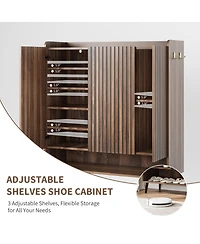 homfan Large Shoe Cabinet with Doors, 3 Door Storage Adjustable Shelves and Hooks, 6 Tier Organizer for Entryway