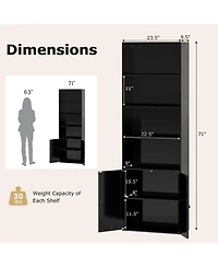 Slickblue 71 Inch Freestanding Bookshelf with 6 Shelves and 2 Door Cabinet