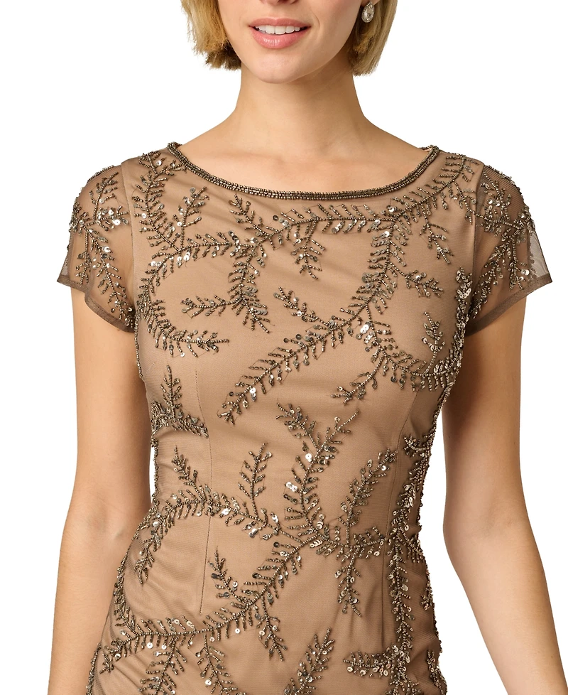 Adrianna Papell Women's Bead Mesh Boat Neck Sheath Dress