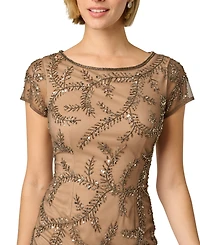 Adrianna Papell Women's Bead Mesh Boat Neck Sheath Dress