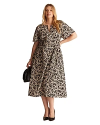 Estelle Women's Noirette Cotton Print Belted Midi Dress