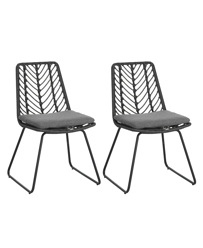 Clihome 2-Pack Outdoor Dining Chairs Pe Rattan and Metal Patio Chairs