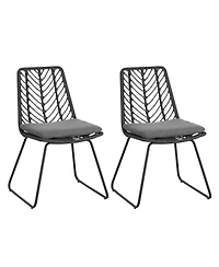 Clihome 2-Pack Outdoor Dining Chairs Pe Rattan and Metal Patio Chairs