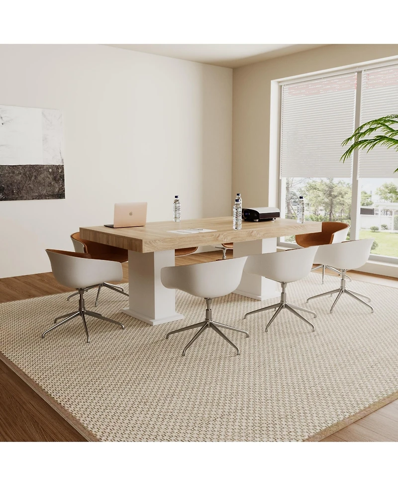 Homsee Wooden Top and White Base Table - 78.7x39.4 Inch Large Dining Table | Modern Extendable Table | Living Room Furniture