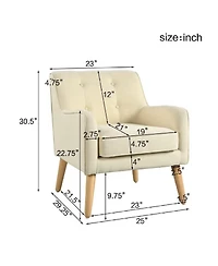 Streamdale Furniture Mid Century Modern Tufted Fabric Accent Chair with Solid Wood Legs