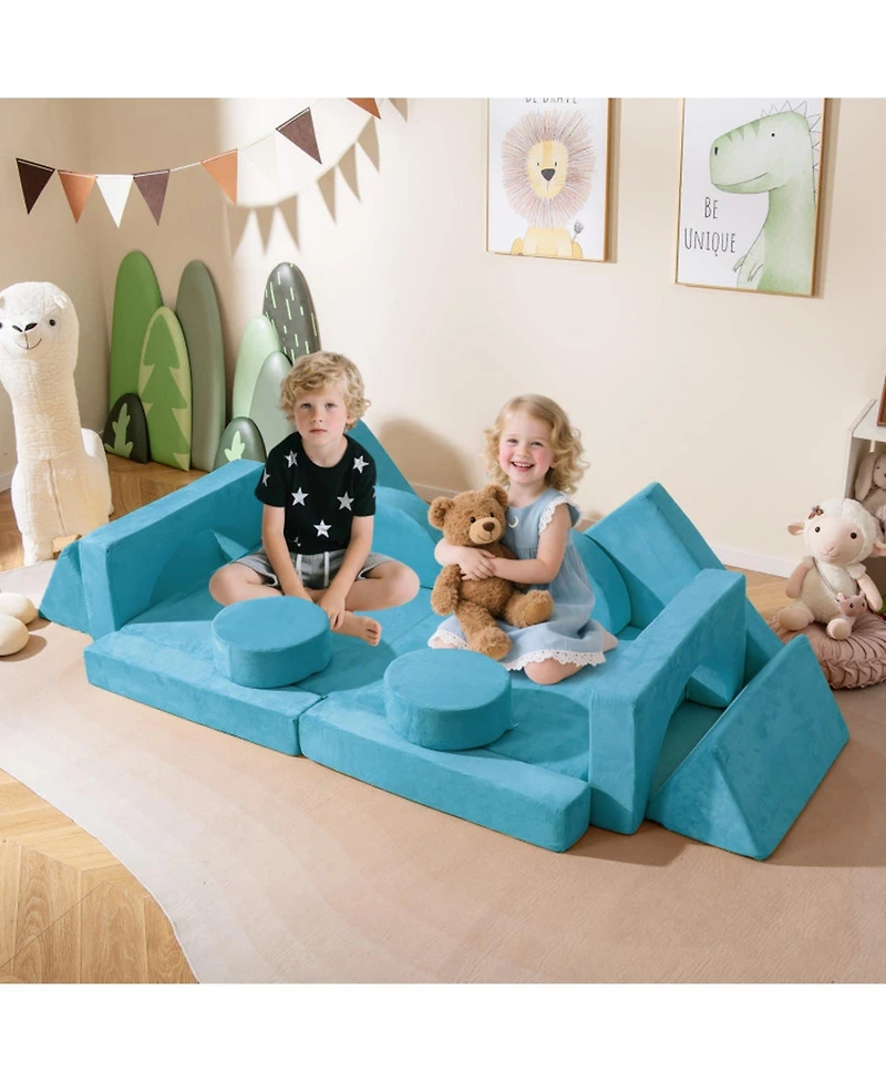 Gouun 14-Piece Modular Foam Play Couch with Velvet Suede Covers for Kids