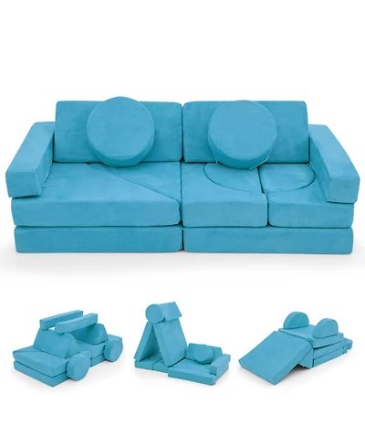 Gouun 14-Piece Modular Foam Play Couch with Velvet Suede Covers for Kids