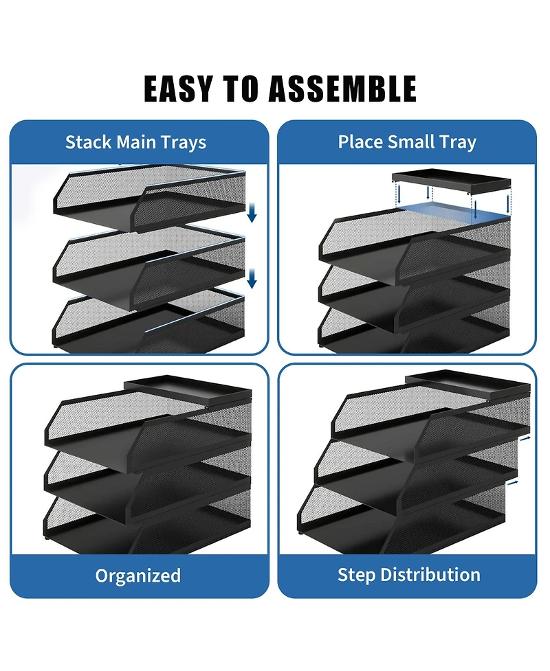 gaomon Stackable Mesh Desk Organizer, 3-Tier Metal Document Tray with Top Shelf