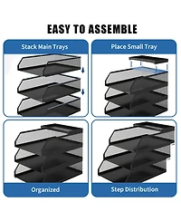 gaomon Stackable Mesh Desk Organizer, 3-Tier Metal Document Tray with Top Shelf