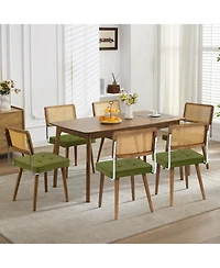gaomon Natural Rattan Dining Chairs Set, Mid Century Kitchen Chairs with Velvet Upholstered Seat, Modern Boho Dining Chairs
