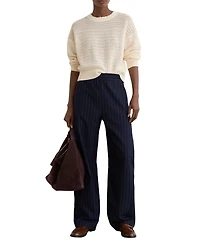 Reiss Women's Cotton Open-Stitch Crewneck Jumper