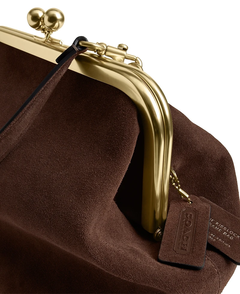 Coach Suede Kiss-Lock Small Frame Handbag