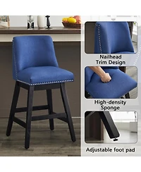 Rainsken Swivel Bar Stools Set of 2, linen fabric, Wood Fram, with Ergonomic Design, for Kitchen Island, Home Bar, Dining Room