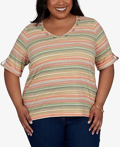 Hearts Of Palm Plus Printed Short-Sleeve Top