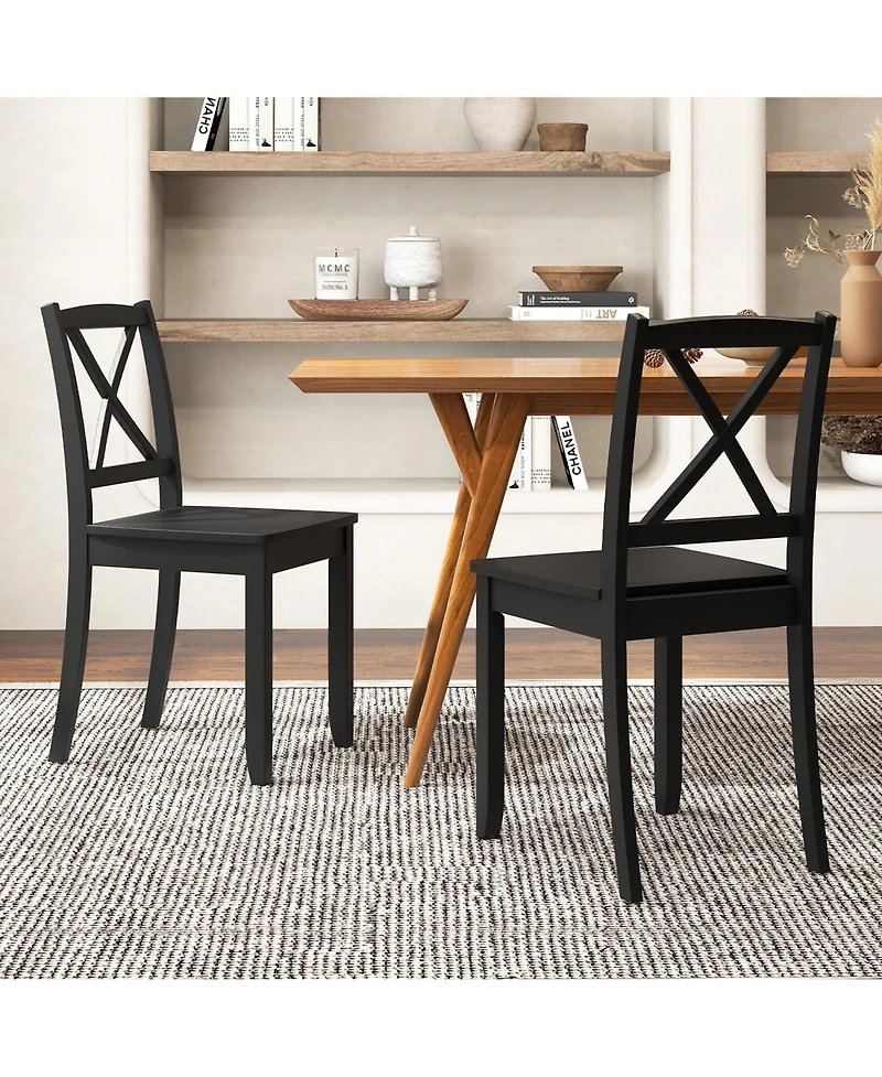 Gymax Dining Chair Set of 4 Kitchen Side Chairs With Rubber Wood Legs and Cross Back