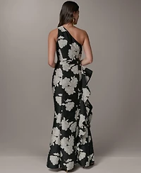 Donna Karan New York Women's Floral One-Shoulder Ruffle Evening Gown
