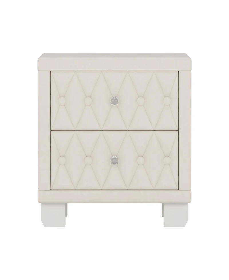 Rainsken Velvet Nightstand With 2 Storage Drawers, Modern Bedside Table With Diamond Tufted Design And Crystal Knobs For Bedroom, Living Room