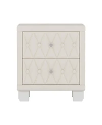 Rainsken Velvet Nightstand With 2 Storage Drawers, Modern Bedside Table With Diamond Tufted Design And Crystal Knobs For Bedroom, Living Room