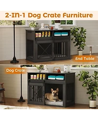 gaomon 44.5'' Dog Crate Furniture with Storage Drawers, Wooden Double Cage Tv Stand 2 Sliding Barn Doors