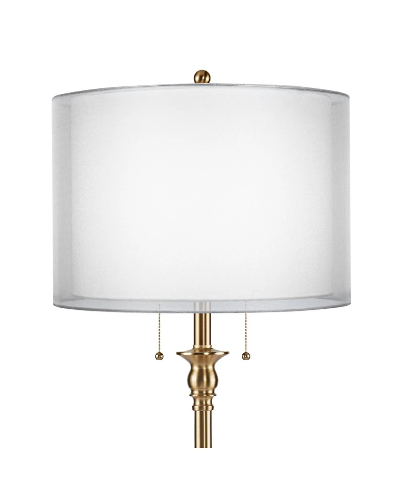 360 Lighting Dyna Traditional 58" Tall Standing Floor Lamp Skinny Pole Pull Chain Gold Antique Brass Finish Sheer Double Shade