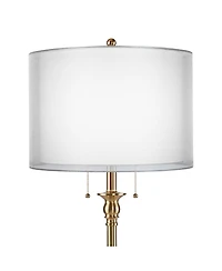 360 Lighting Dyna Traditional 58" Tall Standing Floor Lamp Skinny Pole Pull Chain Gold Antique Brass Finish Sheer Double Shade