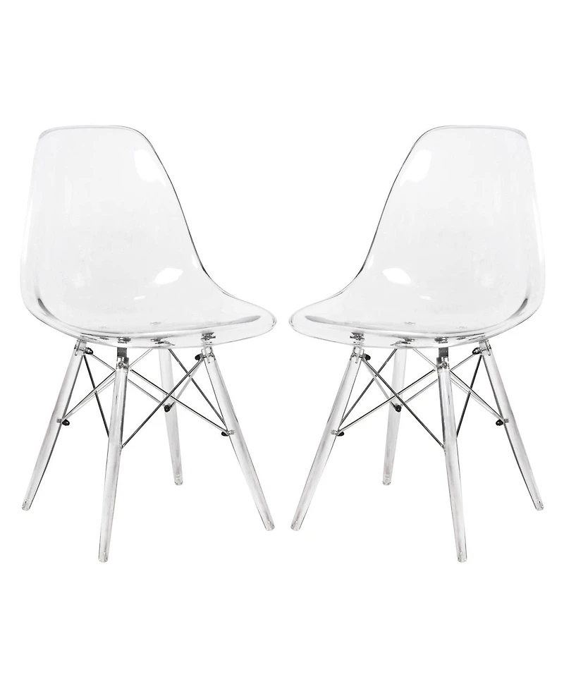 LeisureMod Cresco Modern Molded Dining Chair Set of 2 Chrome-Plated Eiffel Base and Acrylic Support Legs Ergonomic Curved Seat Accent Side