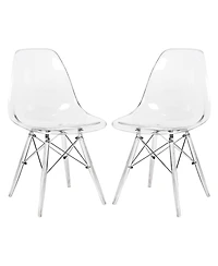 LeisureMod Cresco Modern Molded Dining Chair Set of 2 Chrome-Plated Eiffel Base and Acrylic Support Legs Ergonomic Curved Seat Accent Side