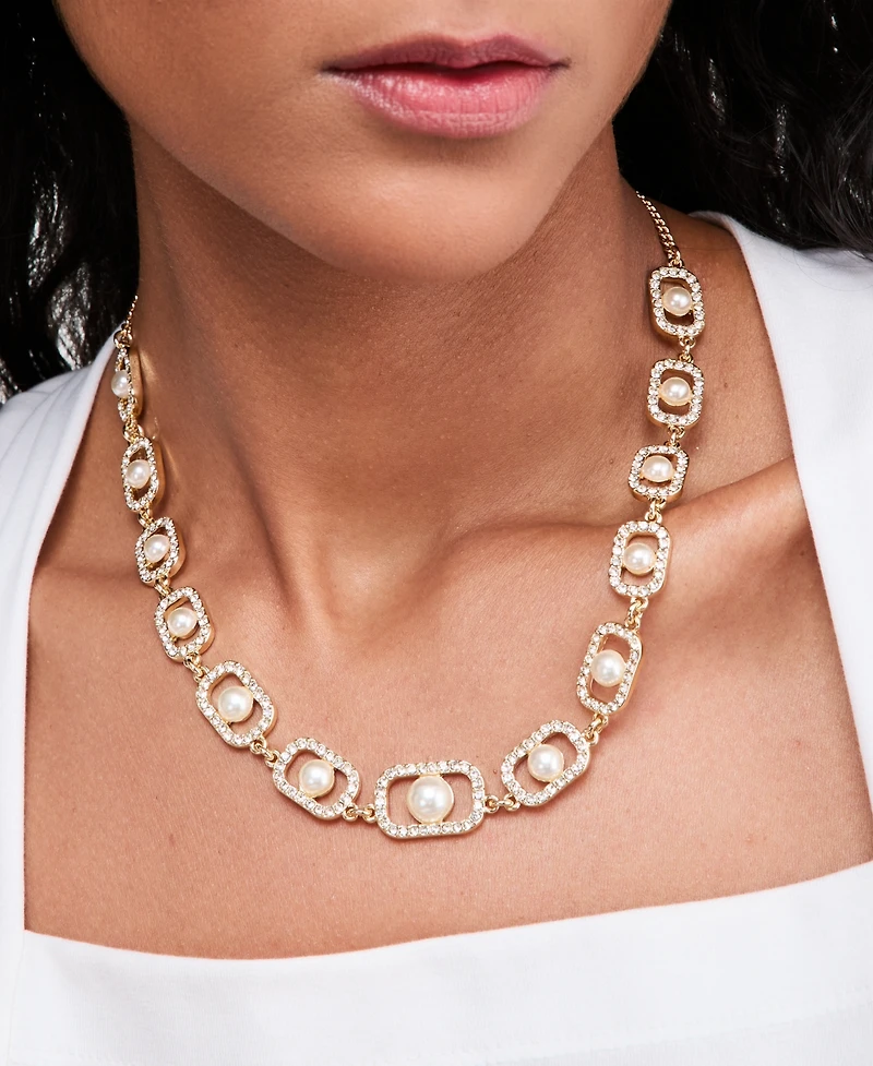 Charter Club Concord Glass and Faux Pearl Frontal Necklace, Macy's Exclusive