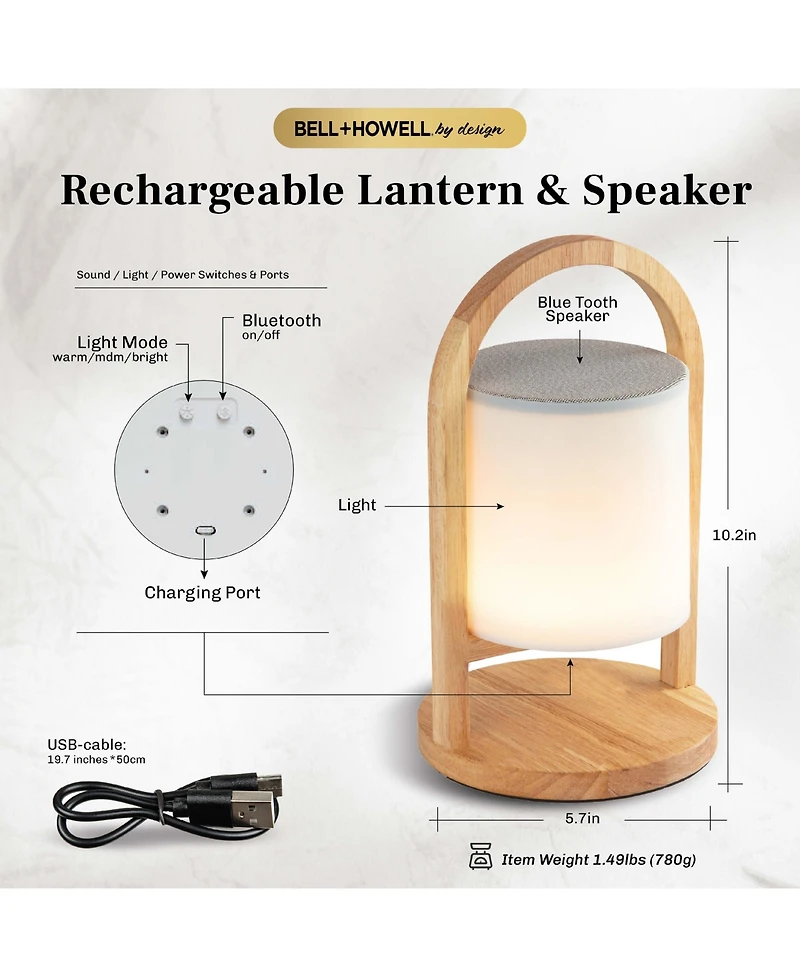 Bell + Howell Echo Glow Rechargeable Bluetooth Led Portable Lantern Speaker Touch Control Table Lamp