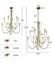 Tribesigns 10-Light Modern Chandelier, U-Shaped Arms Chandelier Light Fixture for Living Room Bedroom Dining Room Entryway Hallway