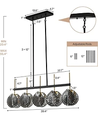 Tribesigns Island Light for Kitchen, 5-Light Dining Room Chandeliers With Smoky Gray Glass Shades For Dining Room Or Kitchen Island