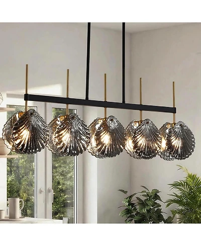 Tribesigns Island Light for Kitchen, 5-Light Dining Room Chandeliers With Smoky Gray Glass Shades For Dining Room Or Kitchen Island