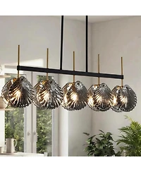 Tribesigns Island Light for Kitchen, 5-Light Dining Room Chandeliers With Smoky Gray Glass Shades For Dining Room Or Kitchen Island