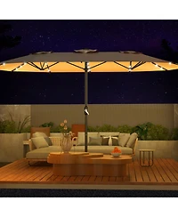 gaomon Outdoor 15Feet Double-Sided Rectangular Patio Umbrella with Base and 36 Solar Led Lights for Pool