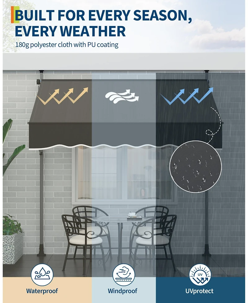 gaomon Outdoor Sunshade Shelter, Manual Patio Retractable Awning