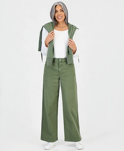 Style & Co Women's High-Waist Wide-Leg Cotton-Blend Pants, Macy's Exclusive