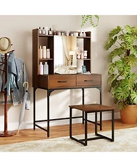 Slickblue Makeup Vanity Desk with Drawers, Built-In Charging Station, and Step Stool