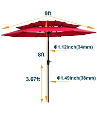 Yiortwo Tier Patio Umbrella with Crank Lift and Push Button Tilt for Outdoor Dining