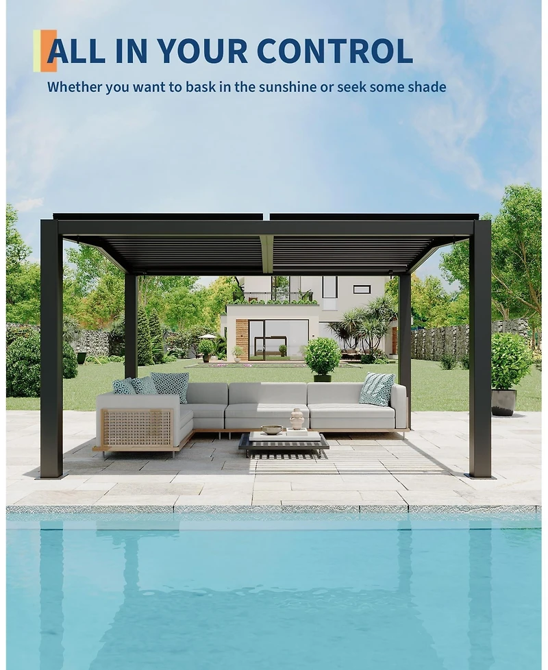 Homfan Aluminum Louver Pergola with Peaked Roof, Adjustable Outdoor Patio Gazebo for Backyard Deck Garden