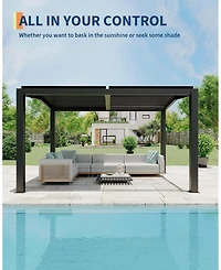 Homfan Aluminum Louver Pergola with Peaked Roof, Adjustable Outdoor Patio Gazebo for Backyard Deck Garden